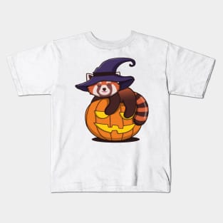 Cute Red Panda On The Pumpkin Kids T-Shirt